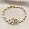 Pulsera Elegante 03.283.0034.07 Oro Laminado, Diseño de Judaica y Mano de Dios, con Micro Pave Blanca, Pulido, Tono Dorado (Grosor 04 MM, 7 Pulgadas de Largo)