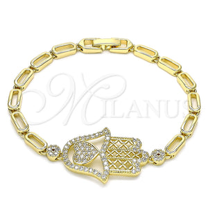 Pulsera Elegante 03.283.0034.07 Oro Laminado, Diseño de Judaica y Mano de Dios, con Micro Pave Blanca, Pulido, Tono Dorado (Grosor 04 MM, 7 Pulgadas de Largo)