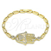 Pulsera Elegante 03.283.0034.07 Oro Laminado, Diseño de Judaica y Mano de Dios, con Micro Pave Blanca, Pulido, Tono Dorado (Grosor 04 MM, 7 Pulgadas de Largo)