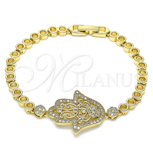 Pulsera Elegante 03.283.0035.07 Oro Laminado, Diseño de Judaica y Mano de Dios, con Micro Pave Blanca, Pulido, Tono Dorado (Grosor 05 MM, 7 Pulgadas de Largo)