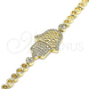 Pulsera Elegante 03.283.0036.07 Oro Laminado, Diseño de Judaica y Mano de Dios, con Micro Pave Blanca, Pulido, Tono Dorado (Grosor 05 MM, 7 Pulgadas de Largo)