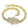 Pulsera Elegante 03.283.0036.07 Oro Laminado, Diseño de Judaica y Mano de Dios, con Micro Pave Blanca, Pulido, Tono Dorado (Grosor 05 MM, 7 Pulgadas de Largo)