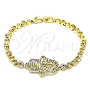 Pulsera Elegante 03.283.0036.07 Oro Laminado, Diseño de Judaica y Mano de Dios, con Micro Pave Blanca, Pulido, Tono Dorado (Grosor 05 MM, 7 Pulgadas de Largo)