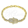 Pulsera Elegante 03.283.0036.07 Oro Laminado, Diseño de Judaica y Mano de Dios, con Micro Pave Blanca, Pulido, Tono Dorado (Grosor 05 MM, 7 Pulgadas de Largo)