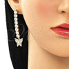Arete Largo 02.283.0033 Oro Laminado, Diseño de Mariposa, con Blanca Zirconia Cubica and Blanca Micro Pave, Pulido, Tono Dorado