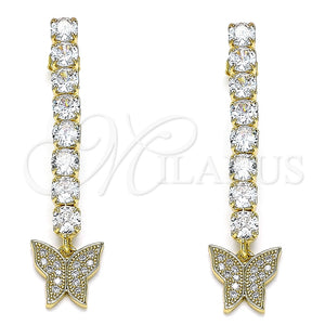 Arete Largo 02.283.0033 Oro Laminado, Diseño de Mariposa, con Blanca Zirconia Cubica and Blanca Micro Pave, Pulido, Tono Dorado