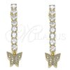 Arete Largo 02.283.0033 Oro Laminado, Diseño de Mariposa, con Blanca Zirconia Cubica and Blanca Micro Pave, Pulido, Tono Dorado