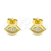Arete Dormilona 02.344.0105 Oro Laminado, Diseño de Labios, con Blanca Micro Pave, Pulido, Tono Dorado