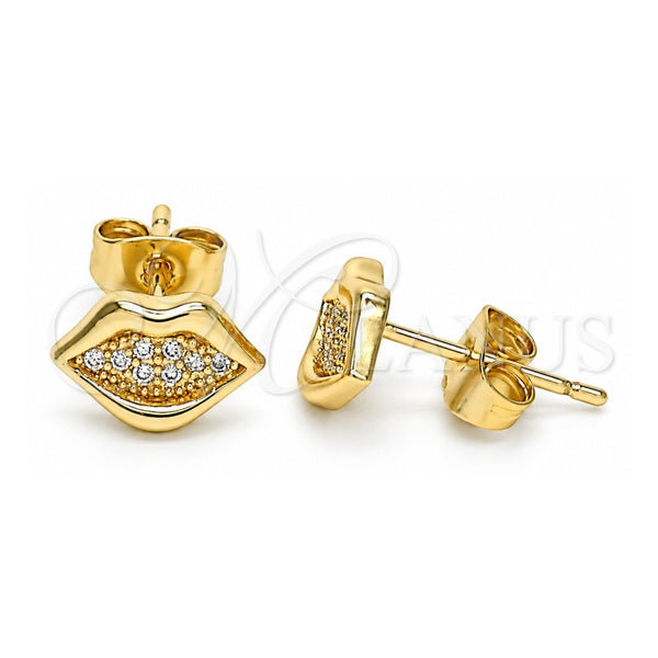 Arete Dormilona 02.344.0105 Oro Laminado, Diseño de Labios, con Micro Pave Blanca, Pulido, Tono Dorado