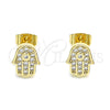 Arete Dormilona 02.344.0111 Oro Laminado, Diseño de Mano de Dios y Judaica, con Micro Pave Blanca, Pulido, Tono Dorado