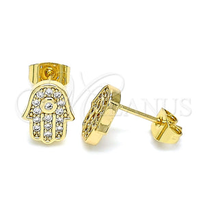 Arete Dormilona 02.344.0111 Oro Laminado, Diseño de Mano de Dios y Judaica, con Micro Pave Blanca, Pulido, Tono Dorado