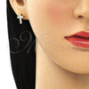 Arete Dormilona 02.344.0113 Oro Laminado, Diseño de Cruz, con Blanca Micro Pave, Pulido, Tono Dorado