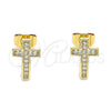 Arete Dormilona 02.344.0113 Oro Laminado, Diseño de Cruz, con Blanca Micro Pave, Pulido, Tono Dorado
