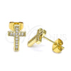 Arete Dormilona 02.344.0113 Oro Laminado, Diseño de Cruz, con Blanca Micro Pave, Pulido, Tono Dorado