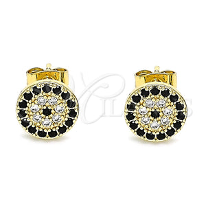 Arete Dormilona 02.344.0114 Oro Laminado, con Negro and Blanca Micro Pave, Pulido, Tono Dorado