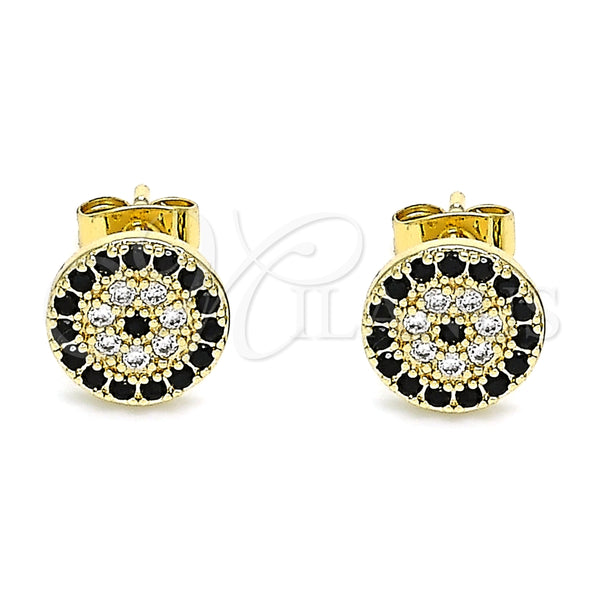 Arete Dormilona 02.344.0114 Oro Laminado, con Negro and Blanca Micro Pave, Pulido, Tono Dorado