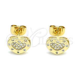 Arete Dormilona 02.344.0118 Oro Laminado, Diseño de Corazón, con Blanca Micro Pave, Pulido, Tono Dorado