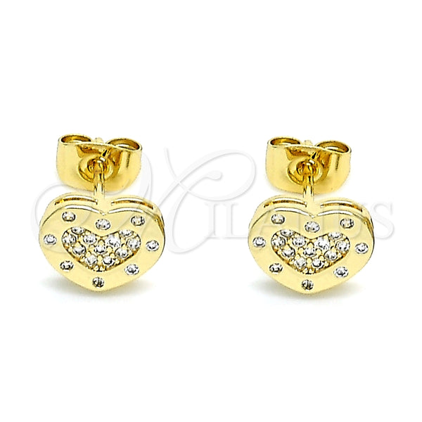 Arete Dormilona 02.344.0118 Oro Laminado, Diseño de Corazón, con Blanca Micro Pave, Pulido, Tono Dorado