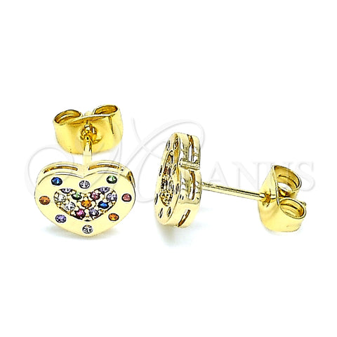 Arete Dormilona 02.344.0118.1 Oro Laminado, Diseño de Corazón, con Multicolor Micro Pave, Pulido, Tono Dorado