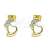 Arete Dormilona 02.344.0120 Oro Laminado, Diseño de Delfín y Corazón, con Blanca Micro Pave, Pulido, Tono Dorado