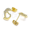 Arete Dormilona 02.344.0120 Oro Laminado, Diseño de Delfín y Corazón, con Blanca Micro Pave, Pulido, Tono Dorado