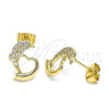 Arete Dormilona 02.344.0120 Oro Laminado, Diseño de Delfín y Corazón, con Blanca Micro Pave, Pulido, Tono Dorado