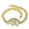 Pulsera Básica 03.283.0040.07 Oro Laminado, Diseño de Elefante y Corazón, con Micro Pave Blanca, Pulido, Tono Dorado (Grosor 06 MM, 7 Pulgadas de Largo)