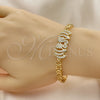 Pulsera Elegante 03.283.0044.07 Oro Laminado, Diseño de Elefante y Corazón, con Blanca Zirconia Cubica, Pulido, Tono Dorado (06 MM Thickness, 7 Inches Length)