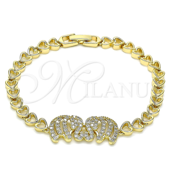 Pulsera Elegante 03.283.0044.07 Oro Laminado, Diseño de Elefante y Corazón, con Blanca Zirconia Cubica, Pulido, Tono Dorado (06 MM Thickness, 7 Inches Length)