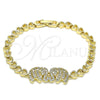Pulsera Elegante 03.283.0044.07 Oro Laminado, Diseño de Elefante y Corazón, con Blanca Zirconia Cubica, Pulido, Tono Dorado (06 MM Thickness, 7 Inches Length)