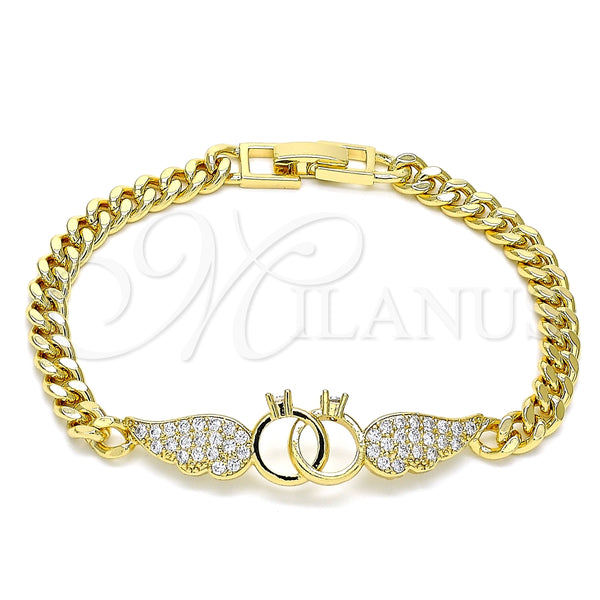 Pulsera Elegante 03.283.0048.08 Oro Laminado, con Blanca Zirconia Cubica, Pulido, Tono Dorado (06 MM Thickness, 8 Inches Length)