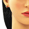 Arete Dormilona 02.156.0438.1 Oro Laminado, Diseño de Delfín, con Granate Zirconia Cubica and Negro Micro Pave, Pulido, Tono Dorado