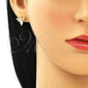 Arete Dormilona 02.156.0613 Oro Laminado, Diseño de Abeja, con Blanca Zirconia Cubica and Blanca Micro Pave, Pulido, Tono Dorado