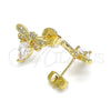 Arete Dormilona 02.156.0613 Oro Laminado, Diseño de Abeja, con Blanca Zirconia Cubica and Blanca Micro Pave, Pulido, Tono Dorado