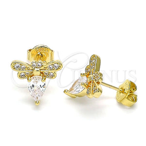 Arete Dormilona 02.156.0613 Oro Laminado, Diseño de Abeja, con Blanca Zirconia Cubica and Blanca Micro Pave, Pulido, Tono Dorado