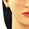 Arete Dormilona 02.156.0613.1 Oro Laminado, Diseño de Abeja, con Granate Zirconia Cubica and Blanca Micro Pave, Pulido, Tono Dorado