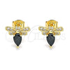 Arete Dormilona 02.156.0613.2 Oro Laminado, Diseño de Abeja, con Negro Zirconia Cubica and Blanca Micro Pave, Pulido, Tono Dorado