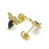 Arete Dormilona 02.156.0613.2 Oro Laminado, Diseño de Abeja, con Negro Zirconia Cubica and Blanca Micro Pave, Pulido, Tono Dorado