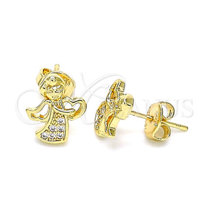 Arete Dormilona 02.156.0614 Oro Laminado, Diseño de Angel, con Blanca Micro Pave, Pulido, Tono Dorado