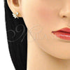 Arete Dormilona 02.156.0615 Oro Laminado, Diseño de Angel y Estrella, con Blanca Micro Pave, Pulido, Tono Dorado
