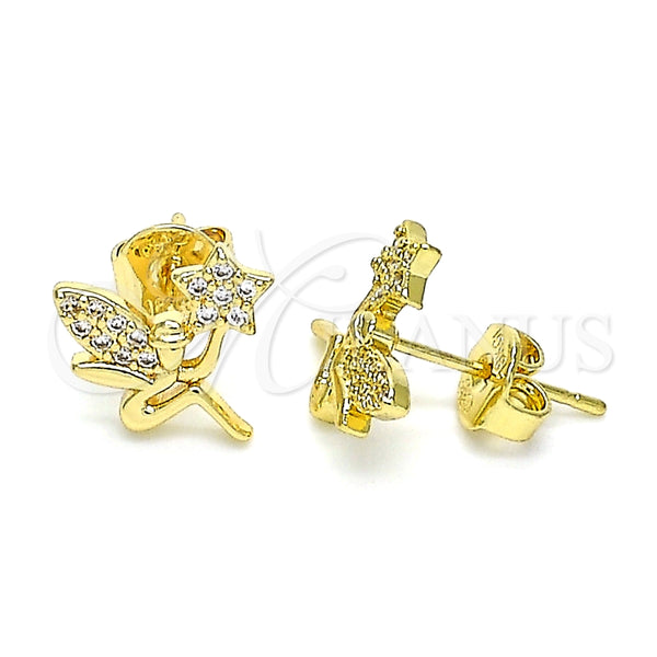 Arete Dormilona 02.156.0615 Oro Laminado, Diseño de Angel y Estrella, con Blanca Micro Pave, Pulido, Tono Dorado