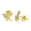 Arete Dormilona 02.156.0615 Oro Laminado, Diseño de Angel y Estrella, con Blanca Micro Pave, Pulido, Tono Dorado