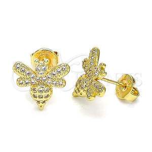 Arete Dormilona 02.156.0616 Oro Laminado, Diseño de Abeja, con Blanca Micro Pave, Pulido, Tono Dorado