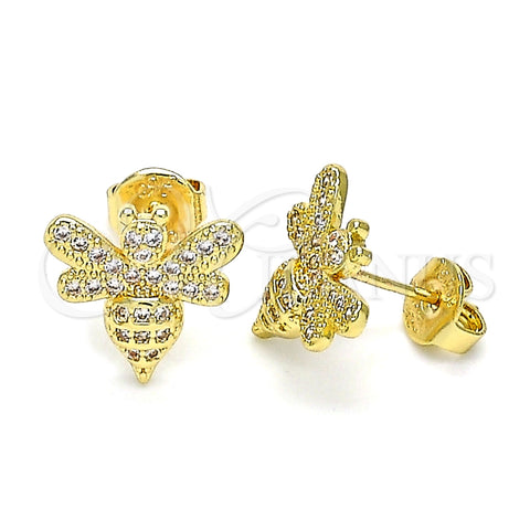 Arete Dormilona 02.156.0616 Oro Laminado, Diseño de Abeja, con Blanca Micro Pave, Pulido, Tono Dorado