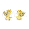 Arete Dormilona 02.156.0617 Oro Laminado, Diseño de Angel, con Blanca Micro Pave, Pulido, Tono Dorado