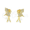 Arete Dormilona 02.156.0618 Oro Laminado, Diseño de Angel, con Blanca Micro Pave, Pulido, Tono Dorado