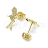 Arete Dormilona 02.156.0618 Oro Laminado, Diseño de Angel, con Blanca Micro Pave, Pulido, Tono Dorado