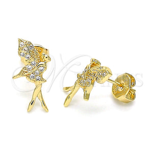 Arete Dormilona 02.156.0618 Oro Laminado, Diseño de Angel, con Blanca Micro Pave, Pulido, Tono Dorado