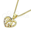 Collares con Dije 04.156.0428.1.20 Oro Laminado, Diseño de Corazón y Delfín, con Granate and Blanca Micro Pave, Pulido, Tono Dorado (02 MM Thickness, 20 Inches Length)