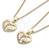 Collares con Dije 04.156.0428.1.20 Oro Laminado, Diseño de Corazón y Delfín, con Granate and Blanca Micro Pave, Pulido, Tono Dorado (02 MM Thickness, 20 Inches Length)